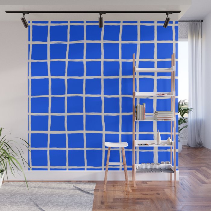 Cobalt Blue Checker Grid Wall Mural Gallery Image 1