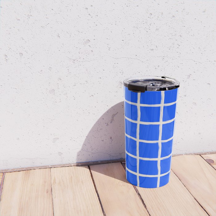 Cobalt Blue Checker Grid Travel Mug Gallery Image 4