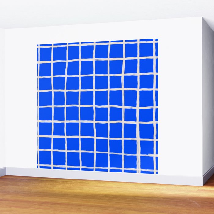 Cobalt Blue Checker Grid Wall Mural Gallery Image 2
