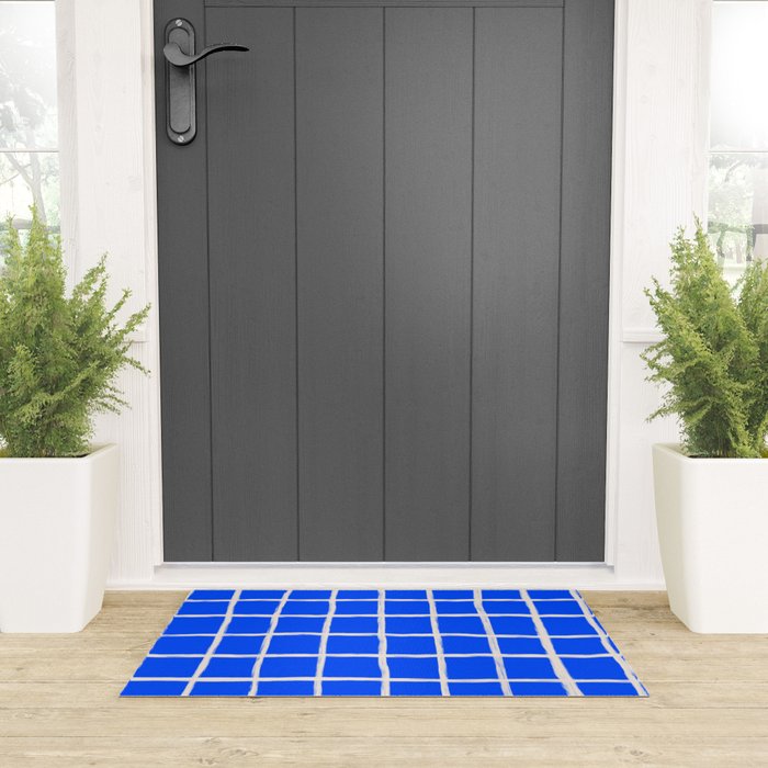 Cobalt Blue Checker Grid Welcome Mat Gallery Image 3