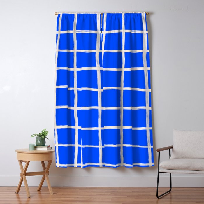 Cobalt Blue Checker Grid Window Curtain Gallery Image 5