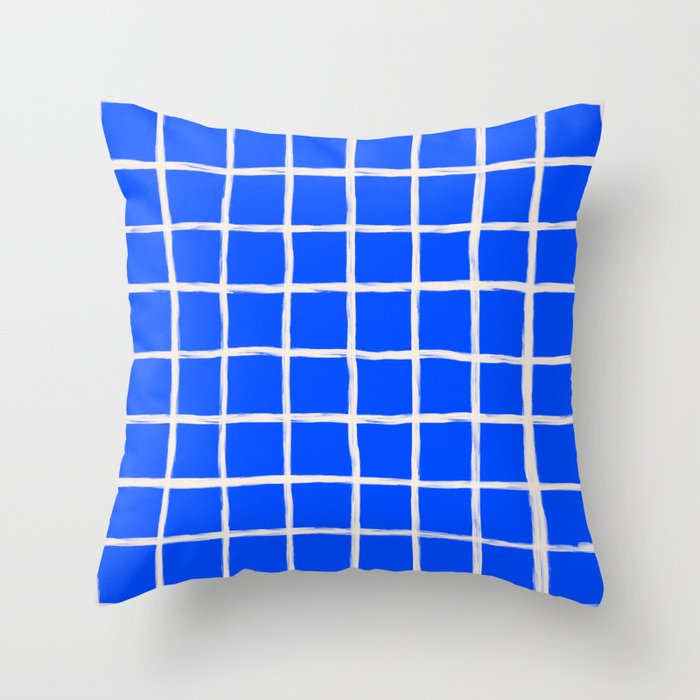 Cobalt Blue Checker Grid Throw Pillow Gallery Image 1