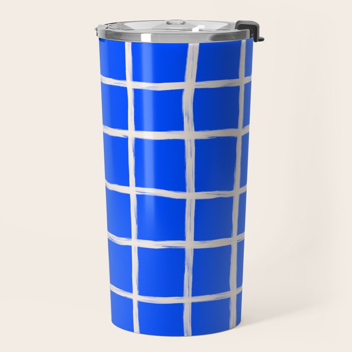 Cobalt Blue Checker Grid Travel Mug Gallery Image 2