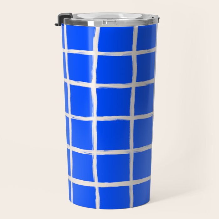 Cobalt Blue Checker Grid Travel Mug Gallery Image 3