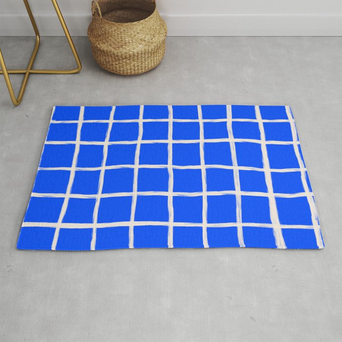 Cobalt Blue Checker Grid Rug Gallery Image 1
