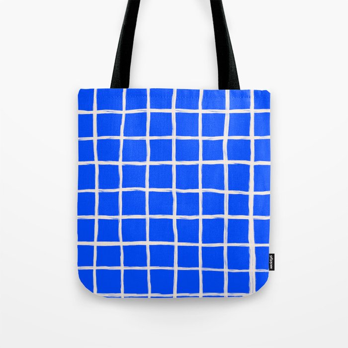 Cobalt Blue Checker Grid Tote Bag Gallery Image 1