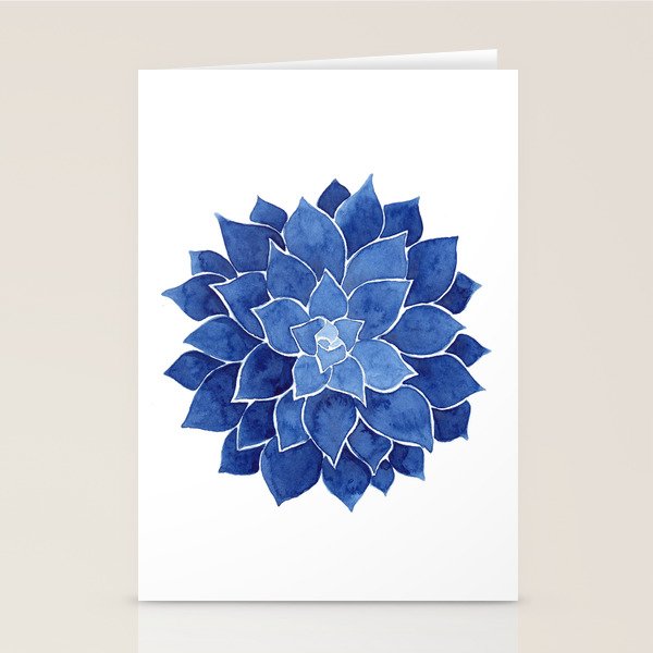 Indigo Succulent |  Watercolor Painting Stationery Card Gallery Image 1