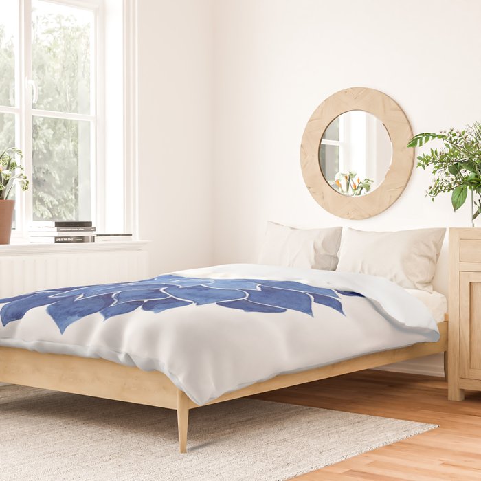 Indigo Succulent |  Watercolor Painting Duvet Cover Gallery Image 2