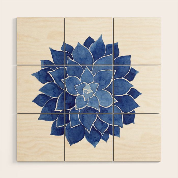Indigo Succulent |  Watercolor Painting Wood Wall Art Gallery Image 1