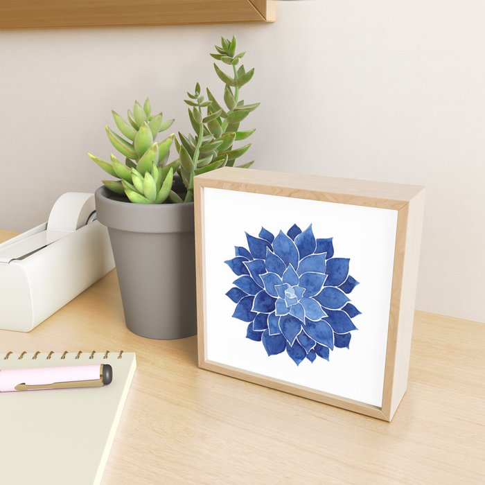 Indigo Succulent |  Watercolor Painting Mini Art Print Gallery Image 2
