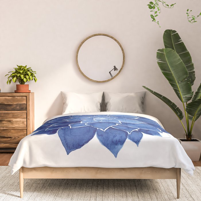 Indigo Succulent |  Watercolor Painting Comforter Gallery Image 3