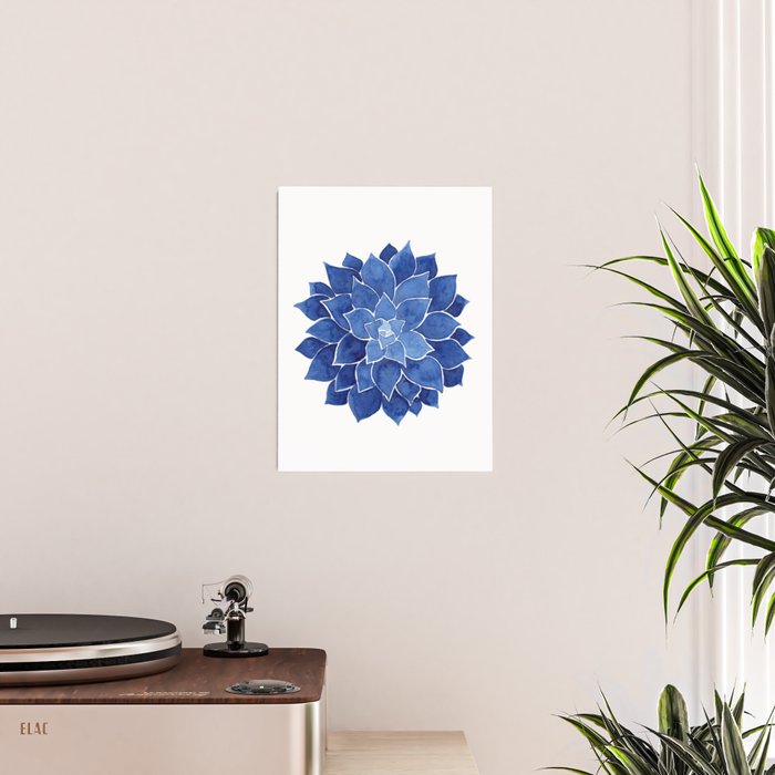 Indigo Succulent |  Watercolor Painting Poster Gallery Image 2