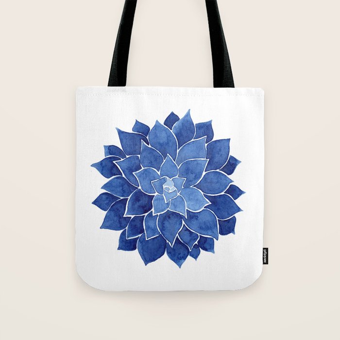 Indigo Succulent |  Watercolor Painting Tote Bag Gallery Image 1