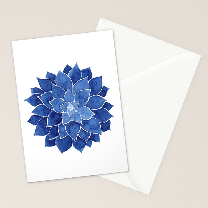 Indigo Succulent |  Watercolor Painting Stationery Card Gallery Image 2