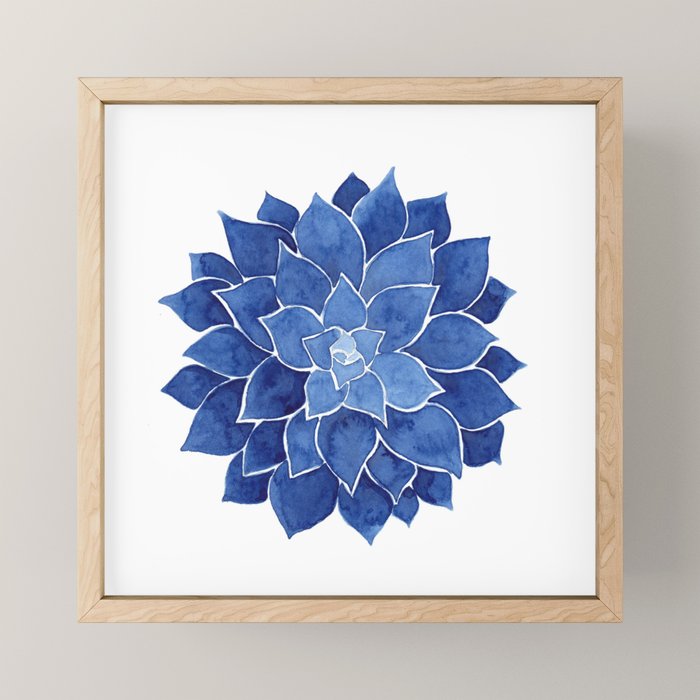 Indigo Succulent |  Watercolor Painting Mini Art Print Gallery Image 1