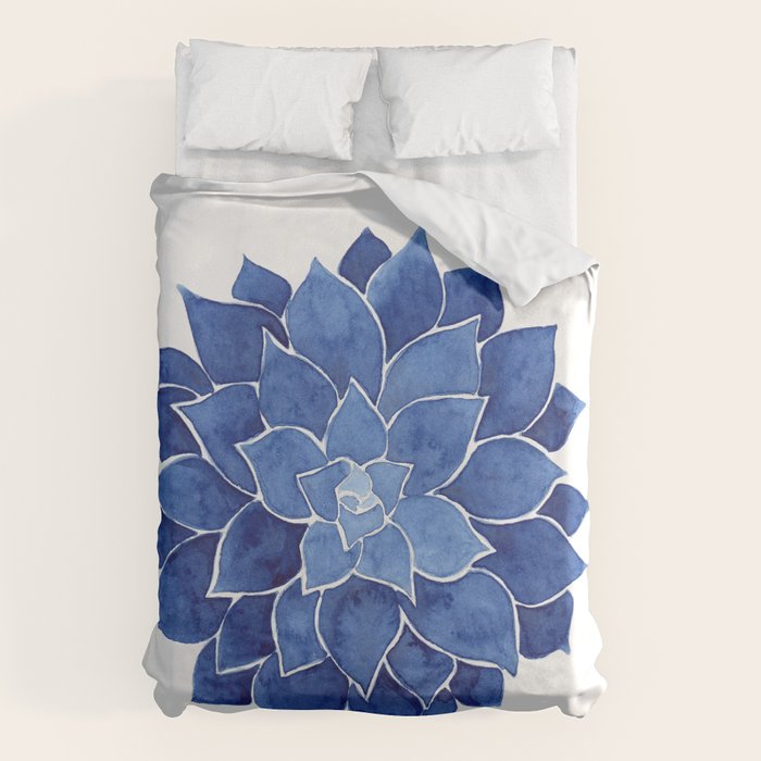 Indigo Succulent |  Watercolor Painting Duvet Cover Gallery Image 6