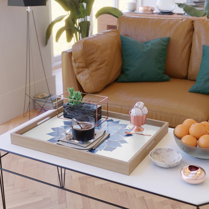 Indigo Succulent |  Watercolor Painting Serving Tray Gallery Image 2