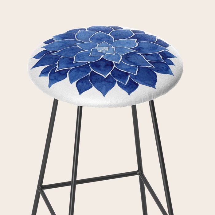 Indigo Succulent |  Watercolor Painting Stool Gallery Image 2