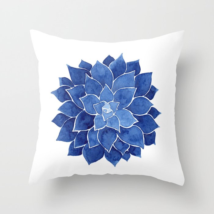 Indigo Succulent |  Watercolor Painting Throw Pillow Gallery Image 6