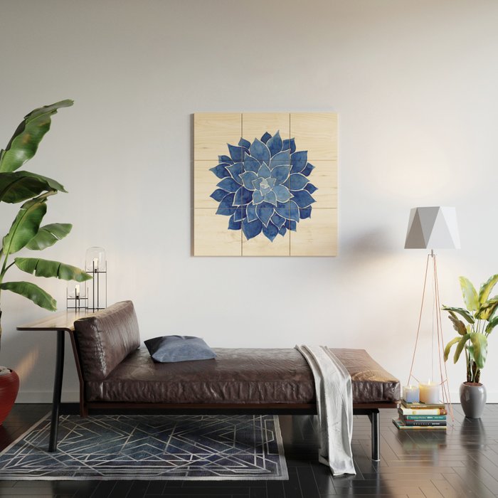 Indigo Succulent |  Watercolor Painting Wood Wall Art Gallery Image 2