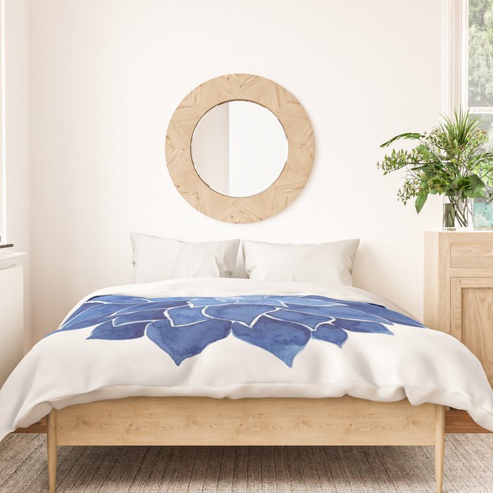 Indigo Succulent |  Watercolor Painting Duvet Cover Gallery Image 3