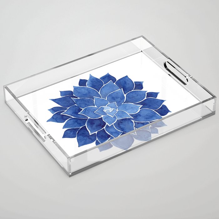 Indigo Succulent |  Watercolor Painting Acrylic Tray Gallery Image 1