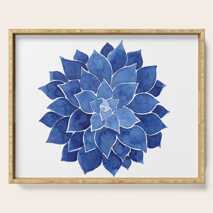 Indigo Succulent |  Watercolor Painting Serving Tray Gallery Image 1
