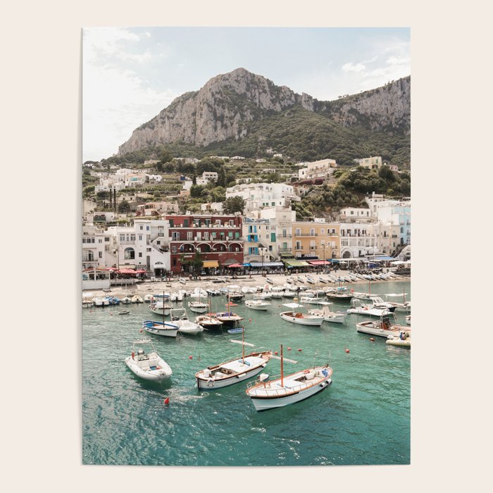 Capri Island View Italy Photo | Boats In The Harbor Landscape Art Print | Europe Nature Travel Photography Poster Gallery Image 1