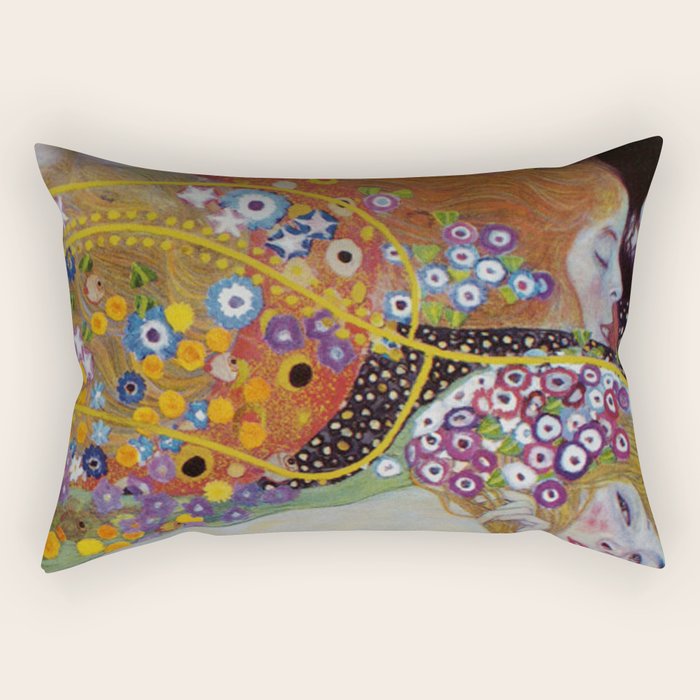 Gustav Klimt - The Mermaids II with poppies oceanic / floral portrait painting Rectangular Pillow Gallery Image 2