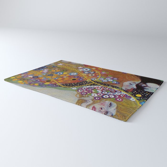 Gustav Klimt - The Mermaids II with poppies oceanic / floral portrait painting Rug Gallery Image 3