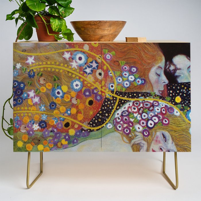 Gustav Klimt - The Mermaids II with poppies oceanic / floral portrait painting Credenza Gallery Image 1