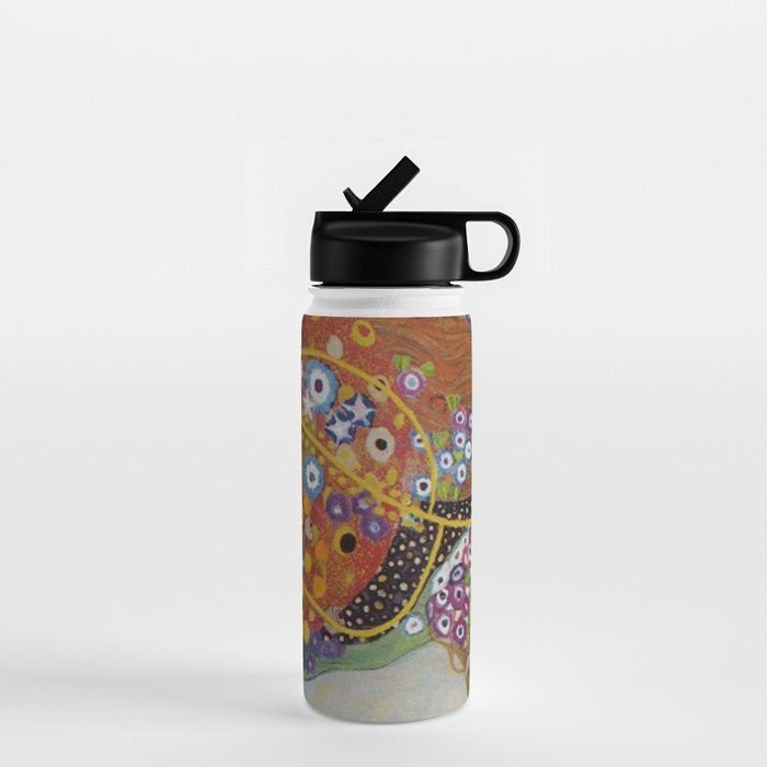 Gustav Klimt - The Mermaids II with poppies oceanic / floral portrait painting Water Bottle Gallery Image 1