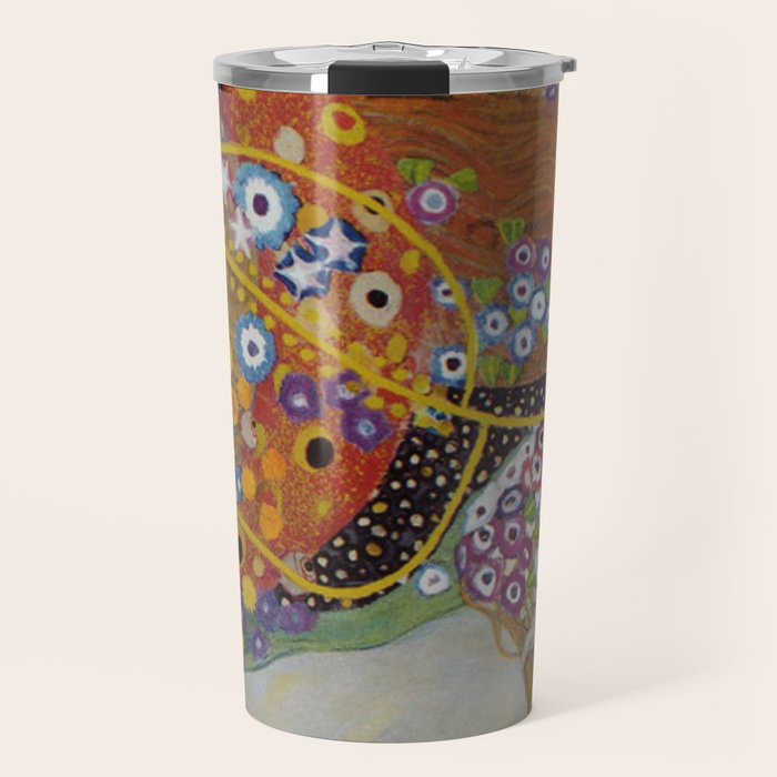 Gustav Klimt - The Mermaids II with poppies oceanic / floral portrait painting Travel Mug Gallery Image 1