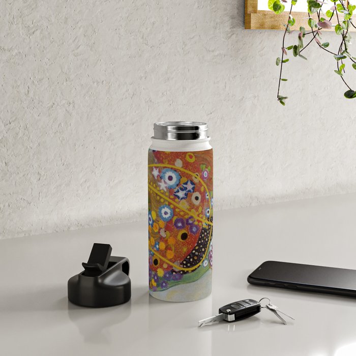 Gustav Klimt - The Mermaids II with poppies oceanic / floral portrait painting Water Bottle Gallery Image 4
