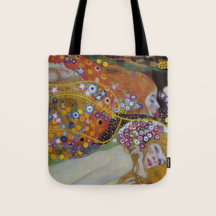 Gustav Klimt - The Mermaids II with poppies oceanic / floral portrait painting Tote Bag Gallery Image 1