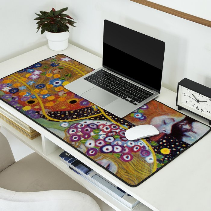 Gustav Klimt - The Mermaids II with poppies oceanic / floral portrait painting Desk Mat Gallery Image 2