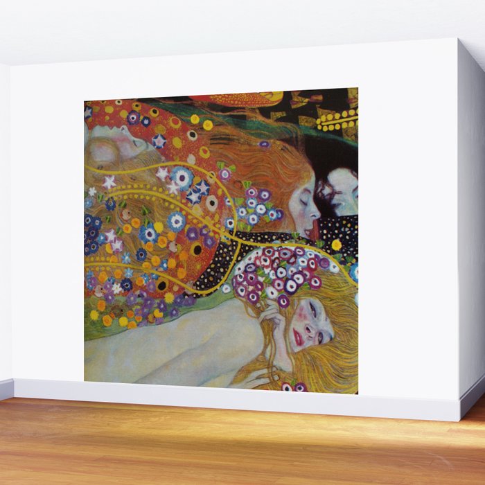 Gustav Klimt - The Mermaids II with poppies oceanic / floral portrait painting Wall Mural Gallery Image 2