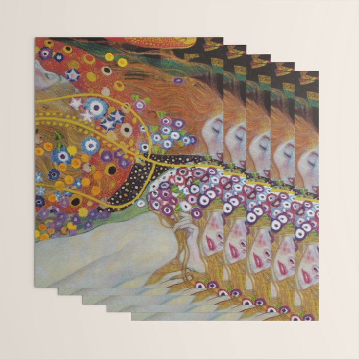 Gustav Klimt - The Mermaids II with poppies oceanic / floral portrait painting Wrapping Paper Gallery Image 3