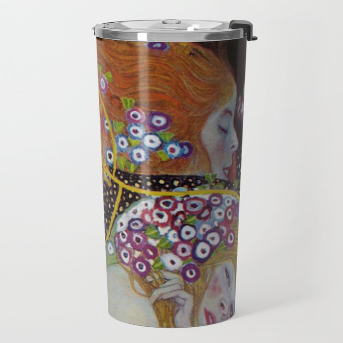 Gustav Klimt - The Mermaids II with poppies oceanic / floral portrait painting Travel Mug Gallery Image 2