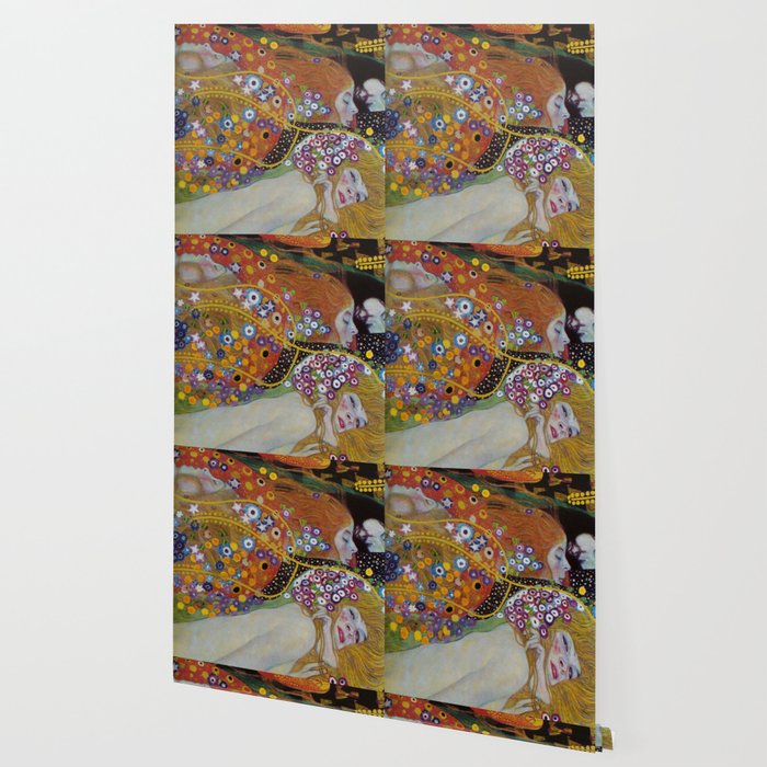 Gustav Klimt - The Mermaids II with poppies oceanic / floral portrait painting Wallpaper Gallery Image 2