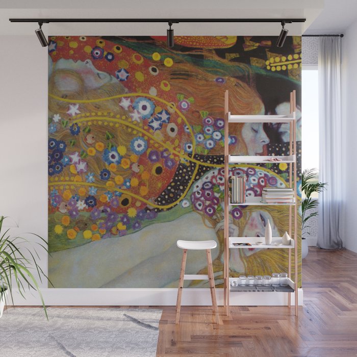 Gustav Klimt - The Mermaids II with poppies oceanic / floral portrait painting Wall Mural Gallery Image 1