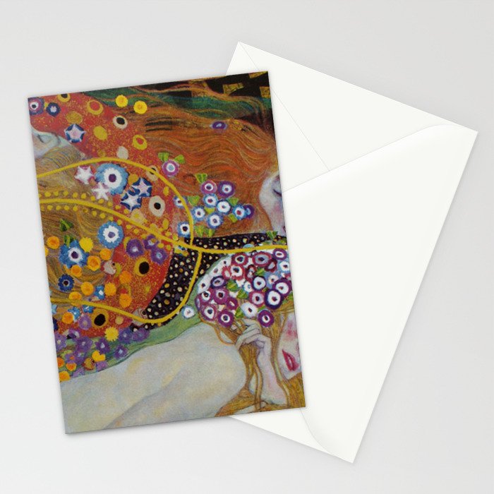 Gustav Klimt - The Mermaids II with poppies oceanic / floral portrait painting Stationery Card Gallery Image 2