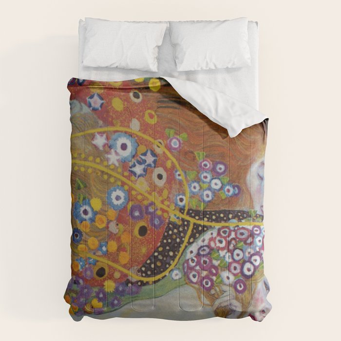 Gustav Klimt - The Mermaids II with poppies oceanic / floral portrait painting Comforter Gallery Image 6