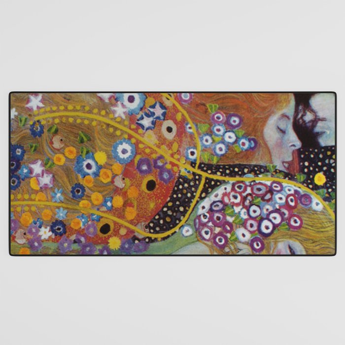 Gustav Klimt - The Mermaids II with poppies oceanic / floral portrait painting Desk Mat Gallery Image 3