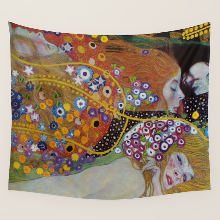 Gustav Klimt - The Mermaids II with poppies oceanic / floral portrait painting Wall Tapestry Gallery Image 4