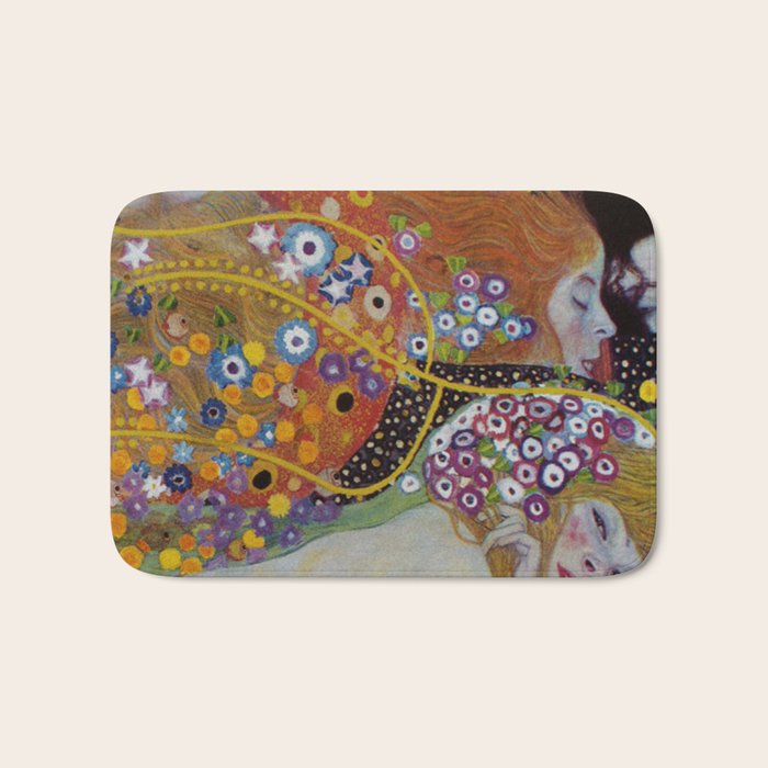 Gustav Klimt - The Mermaids II with poppies oceanic / floral portrait painting Bath Mat Gallery Image 1