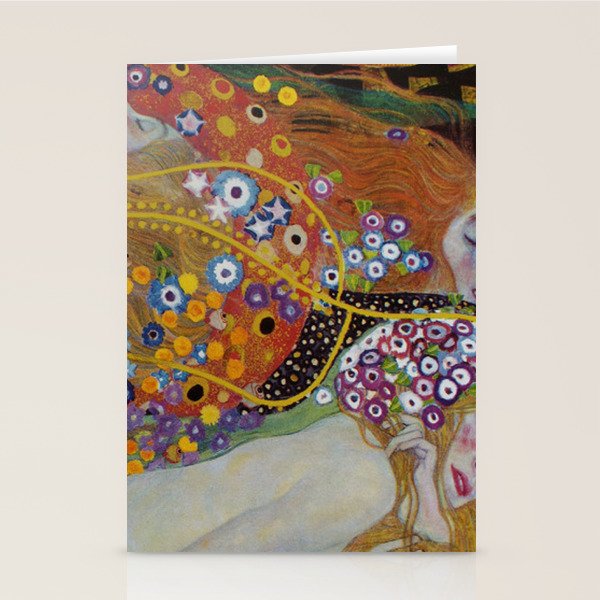 Gustav Klimt - The Mermaids II with poppies oceanic / floral portrait painting Stationery Card Gallery Image 2