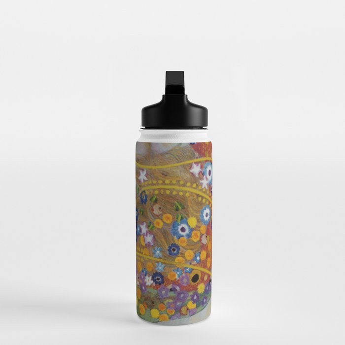 Gustav Klimt - The Mermaids II with poppies oceanic / floral portrait painting Water Bottle Gallery Image 3