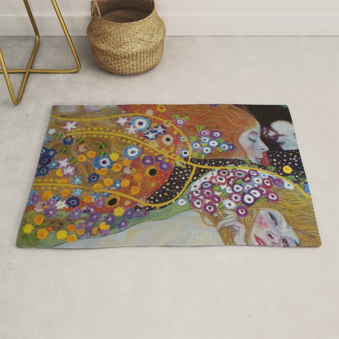 Gustav Klimt - The Mermaids II with poppies oceanic / floral portrait painting Rug Gallery Image 1