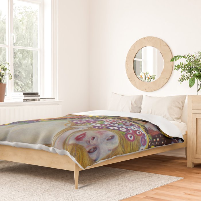 Gustav Klimt - The Mermaids II with poppies oceanic / floral portrait painting Duvet Cover Gallery Image 2